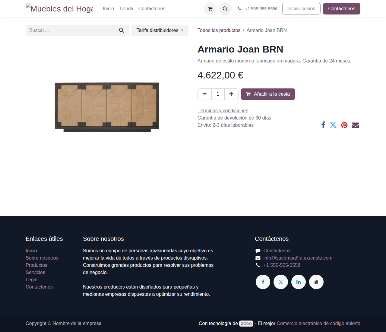 Captura real de la ficha de un producto del catálogo, con su descripción en español, material y precio en euros