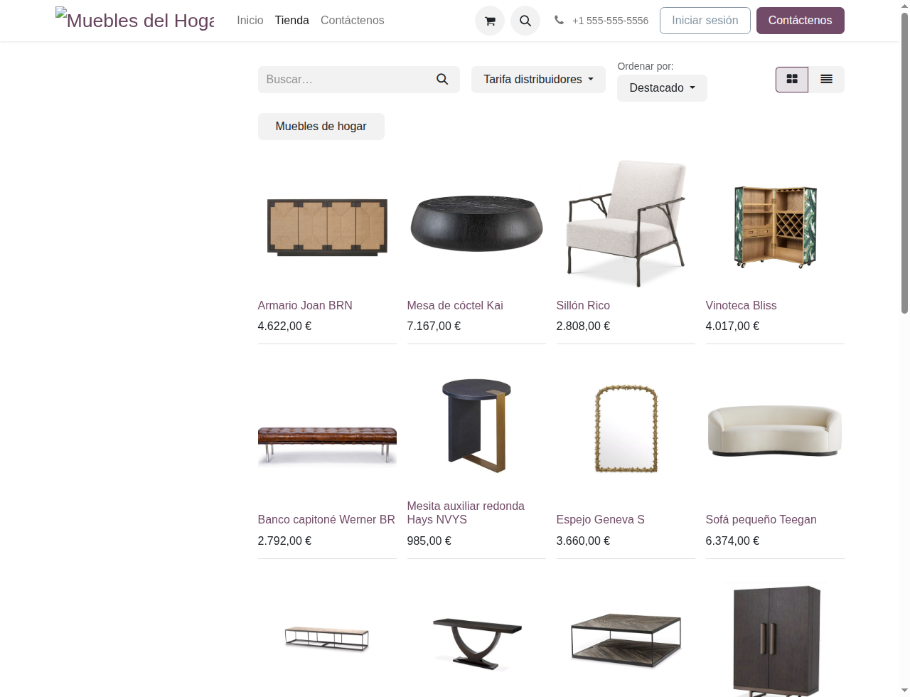 Captura real de la tienda del laboratorio: muebles con precios en euros y secciones en español